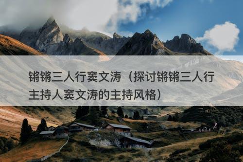 锵锵三人行窦文涛（探讨锵锵三人行主持人窦文涛的主持风格）-图1