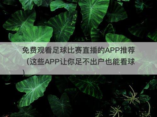 免费观看足球比赛直播的APP推荐（这些APP让你足不出户也能看球）