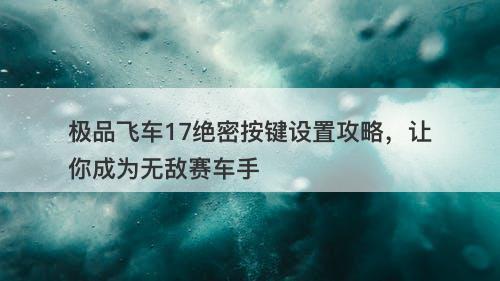 极品飞车17绝密按键设置攻略，让你成为无敌赛车手