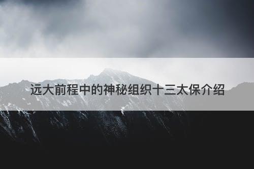 远大前程中的神秘组织十三太保介绍