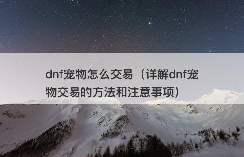 dnf宠物怎么交易（详解dnf宠物交易的方法和注意事项）