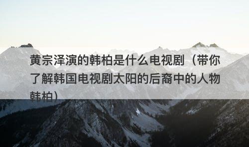 黄宗泽演的韩柏是什么电视剧（带你了解韩国电视剧太阳的后裔中的人物韩柏）