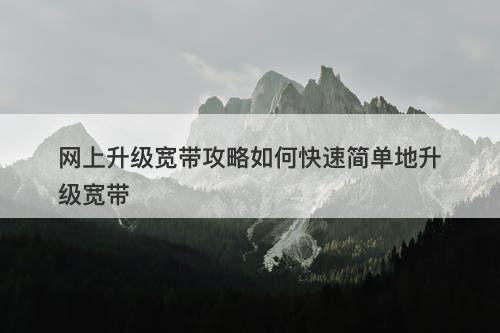 网上升级宽带攻略如何快速简单地升级宽带