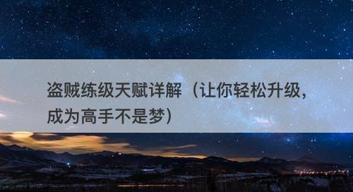 盗贼练级天赋详解（让你轻松升级，成为高手不是梦）