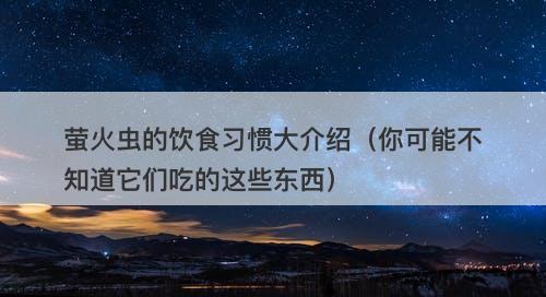 萤火虫的饮食习惯大介绍（你可能不知道它们吃的这些东西）