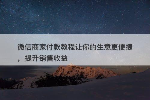微信商家付款教程让你的生意更便捷，提升销售收益