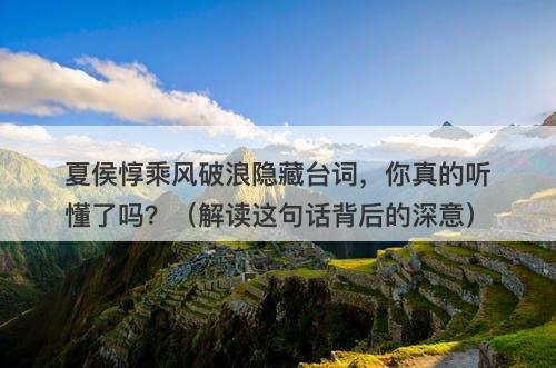 夏侯惇乘风破浪隐藏台词，你真的听懂了吗？（解读这句话背后的深意）