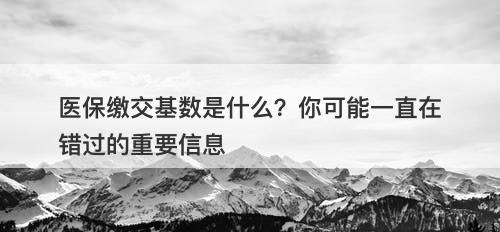 医保缴交基数是什么？你可能一直在错过的重要信息
