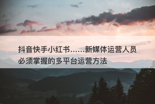 抖音快手小红书……新媒体运营人员必须掌握的多平台运营方法