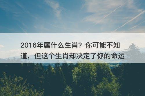 2016年属什么生肖？你可能不知道，但这个生肖却决定了你的命运