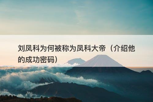 刘凤科为何被称为凤科大帝（介绍他的成功密码）