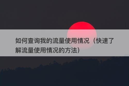 如何查询我的流量使用情况（快速了解流量使用情况的方法）