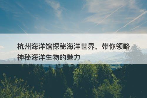 杭州海洋馆探秘海洋世界，带你领略神秘海洋生物的魅力
