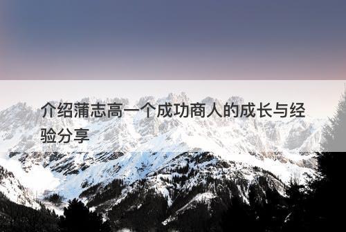 介绍蒲志高一个成功商人的成长与经验分享-图1