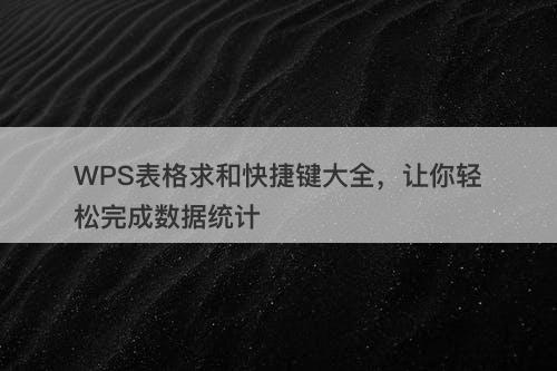 WPS表格求和快捷键大全，让你轻松完成数据统计