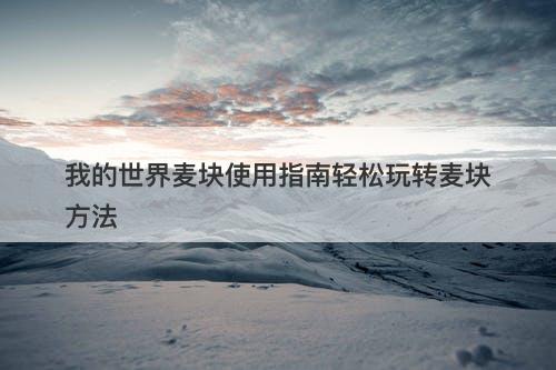 我的世界麦块使用指南轻松玩转麦块方法