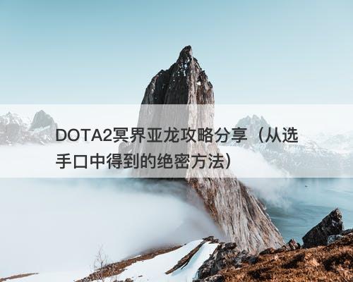 DOTA2冥界亚龙攻略分享（从选手口中得到的绝密方法）