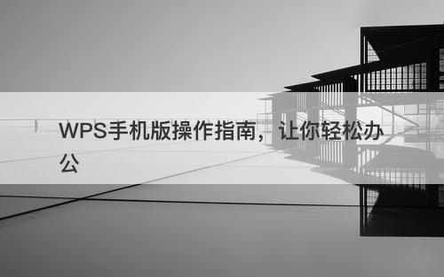 WPS手机版操作指南，让你轻松办公