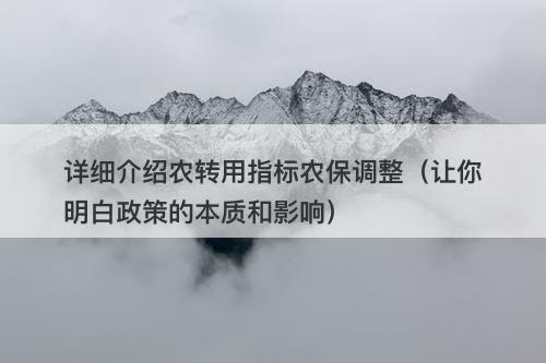 详细介绍农转用指标农保调整（让你明白政策的本质和影响）